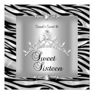 Sweet Sixteen 16 Birthday Zebra Silver Black White Personalized Invite