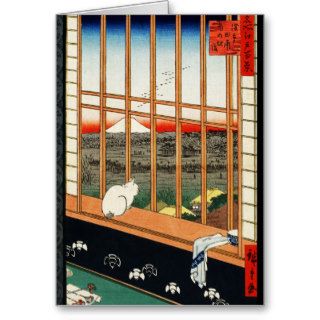 Cat on Window with View of Mt Fuji by Hiroshige Greeting Card