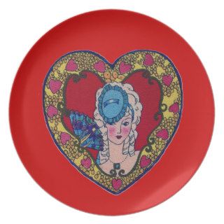 Vintage Valentine Hearts Lady Plate Dinnerware