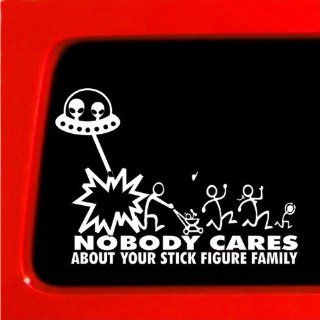 Stick Figure Family Alien Attack ufo Nobody Cares funny sticker Decal Car Truck Laptop Automotive