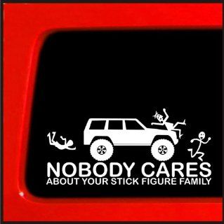 Stick Figure sticker for Jeep Cherokee Family Nobody Cares funny truck white decal bumper * Automotive
