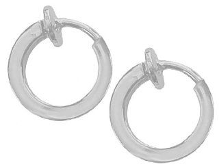 Pair of Flat Silver Color Small Size 5/16 in. Non Pierced Hoops Clip On Hoop Earrings Fake Nose Ring Fake Lip Ring Non Pierce Body Jewelry Jewelry