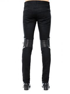 Leather and denim biker jeans  Saint Laurent 