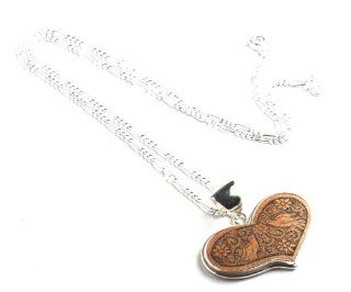 Sterling silver and mate gourd heart necklace, 'Lovebirds'   Peruvian Heart Shaped Mate Gourd Pendant Bird Necklace Jewelry
