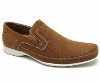Delli Aldo Mens Brown Faux Suede Perforated Slip On Boat Shoes 7 M US Shoes