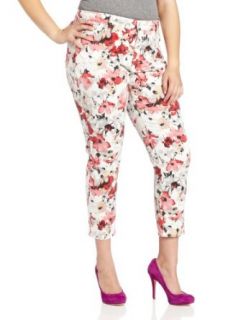 NYDJ Women's Plus Size Alisha Ankle Watercolor Floral Poppy Jean, Red/Multi, 16W
