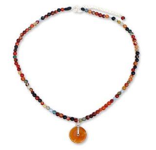 Jade and agate choker, 'Sunrise'   Jade and Agate Beaded Necklace Jewelry