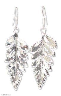 Natural leaf silver plated drop earrings, 'Fern Love'   Silver Plated Natural Leaf Earrings Dangle Earrings Jewelry
