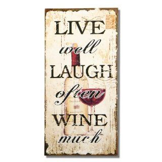 Adeco Vintage Decorative Wall Plaque Saying "Live Well, Laugh Often, Wine Much" Home Decor  