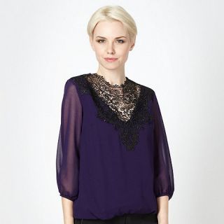 Star by Julien Macdonald Designer purple chiffon lace neck top