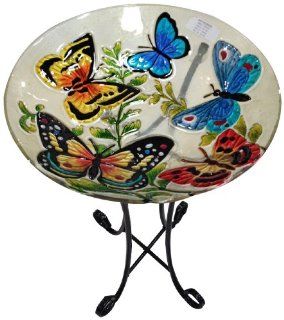 Continental Art Center CAC2609450 Deep Hand Painted Glass Plate, 18 by 3 Inch, Butterflies  Birdbaths  Patio, Lawn & Garden