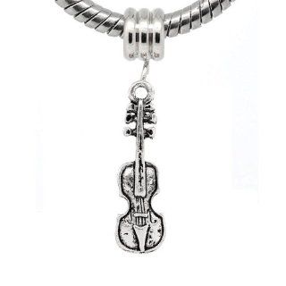 "Violin" Antique Silver Dangle Charm Fits Pandora Troll Chamilia Biagi Bracelet Bead Charms Jewelry