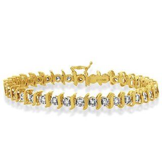 3.00 Carat Diamond 14k Yellow Gold Tennis Bracelet 7.5" Jewelry