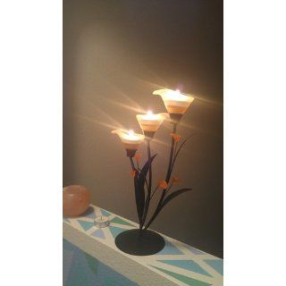 Gifts & Decor Amber Lilies Flower Decorative Tealight Candle Holder   Tea Light Holders