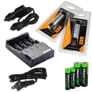 Nitecore Sysmax Intellicharge i4 version 2, Four Bays universal home/in car battery charger, Two Fenix 18650 ARB L2 2600mAh rechargeable batteries (For PD35 PD32 TK22 TK75 TK11 TK15 TK35) with EdisonBright Batteries sampler pack