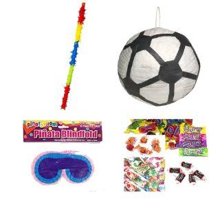 Soccer Ball Pinata Party Pack/Kit Including Pinata, Bit of Everyones Favorites Candy Filler Mix 3lb, Buster Stick and Blindfold Toys & Games
