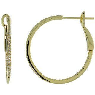 14k Gold Thin Diamond Hoop Earrings, w/ 0.25 Carat Brilliant Cut Diamonds, 1 in. (25mm) Jewelry
