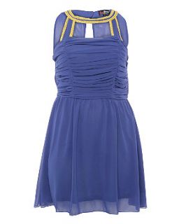 Lovedrobe Blue Ruched Grecian Skater Dress