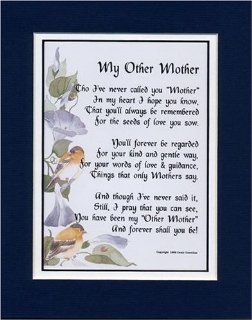 "My Other Mother" A Gift For A Mother in law. Touching 8x10 Poem, Double matted in Dark Blue Over White and Enhanced with Watercolor Graphics.   Home Decor Gift Packages