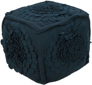 18" x 18" x 18" Poufs 70% Wool / 30% Others Ink This square Pouf in a deep gray navy blue with three dimensional rosettes on fives sides will add a touch of whimsy to your room.  Ottomans  
