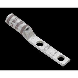 Panduit LCDN2/0 56D X Code Conductor Lug, Two Hole, Standard Barrel With Window, Narrow Tongue, 2/0 AWG Copper Conductor Size, Black Color Code, 5/16" Stud Hole Size, 1.00" Stud Hole Spacing, 1 1/16" Wire Strip Length, 0.13" Tongue Thic