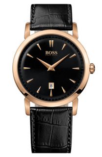 BOSS HUGO BOSS Round Leather Strap Watch, 40mm
