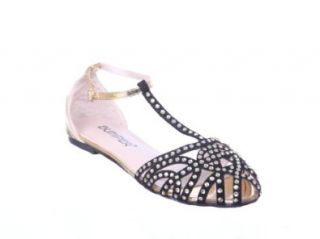 Rhinestone Caged Ankle Jeweled Cut Out Caged Flat Sandal Shoes
