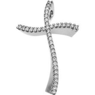 18K White Gold Diamond Cross Pendant    LIFETIME WARRANTY Jewelry