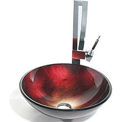 Kraus Irruption Red Glass Sink and Bathroom Faucet Kraus Sink & Faucet Sets