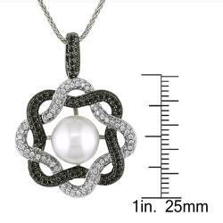 Miadora 18k White Gold 2 1/10ct TDW Black and White Diamond and Pearl Necklace (11 12 mm)(G H, SI1) Miadora Pearl Necklaces