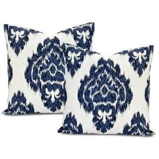 Ikat Blue/ White Cotton Pillow Cover (Set of 2) EFF Throw Pillows