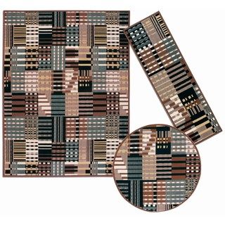 Nourison Artistic Stripes Collection Grey 3 piece Rug Set (2'2 x 7'3) (5'3 x 5'3 Round) (7'10 x 10'6) Nourison 7x9   10x14 Rugs