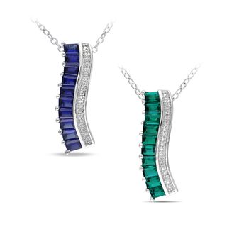 Miadora Sterling Silver Baguette Cut Emerald or Sapphire Necklace Miadora Gemstone Necklaces