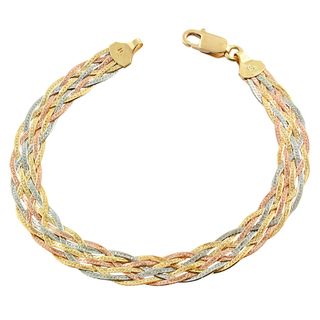 Fremada 10 Karat Tricolor Gold 7 strand Braided Herringbone Bracelet (7.5 inch) Fremada Gold Bracelets