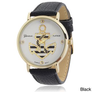 Geneva Platinum Nautical Rhinestone Accent Faux Leather Strap Watch Geneva Platinum Women's Geneva Watches
