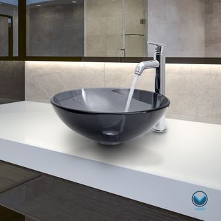 VIGO Sheer Black Glass Vessel Sink and Faucet Set in Chrome Vigo Sink & Faucet Sets