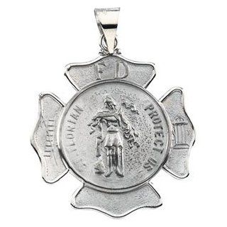 14K White Gold St Florian Pend Medal Charm Pendant Shield Jewelry