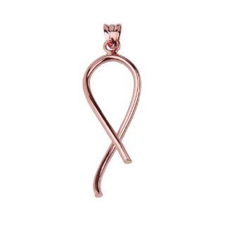 14K Rose Gold High Polish Pink Ribbon Breast Cancer Awareness Fashion Charm Pendant for Women (34X12mm) GoldenMine Jewelry
