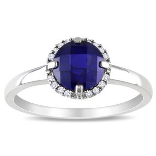 Miadora 10k White Gold Created Sapphire and Diamond Accent Ring (G H, I2 I3) Miadora Gemstone Rings