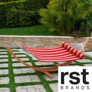 RST Cantina Arc Hammock Stand with Striped Poly Hammock with Bolster Pillow RST Brands Hammocks/Swings