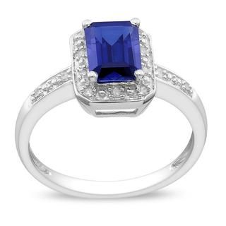 Miadora 10k White Gold Created Sapphire and Diamond Accent Ring Miadora Gemstone Rings