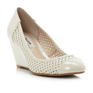 Dune Off white patent syntheti Antics laser cut out wedge court shoe