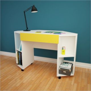 Nexera Taxi Mobile Corner Desk with Drawer in White and Yellow   331838