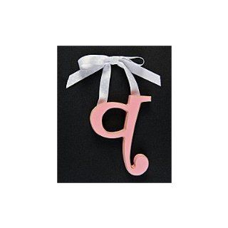 Hanging Letter Q Ribbon Color White with White Dots, Color Orange, Size 10"   Nursery Wall Decor