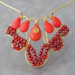Brass Red Delight Coral and Pearl Choker Necklace (3 5 mm) (Thailand) Necklaces