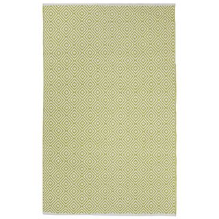 Indo Hand woven Veria Green/ Off white Geometric Flat weave Area Rug (4' x 6') 3x5   4x6 Rugs