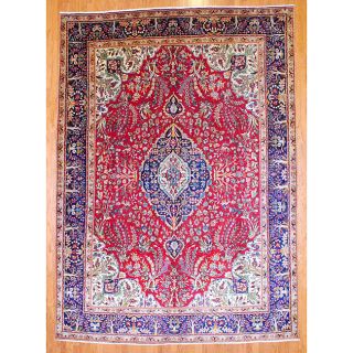 Persian Hand knotted Red/ Navy Tabriz Wool Rug (9'9 x 13'6) 7x9   10x14 Rugs