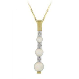 Goldtone Finish Silver Diamond Accent Created Opal Past, Present, Future Linear Pendant Necklace, 18" Jewelry