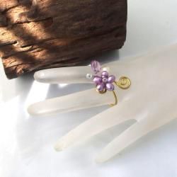 Purple Freshwater Pearl Free Size Brass Ring (Thailand) Rings
