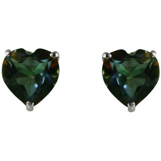 10k White Gold Basket set Heart cut Mystic Green Topaz Stud Earrings Gemstone Earrings